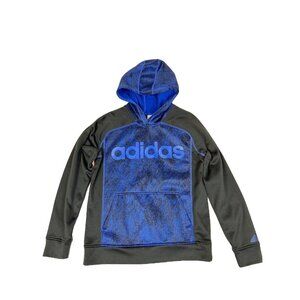 Adidas Boys Hoodie YL Fleece Lined Blue‎ and Black Youth Large